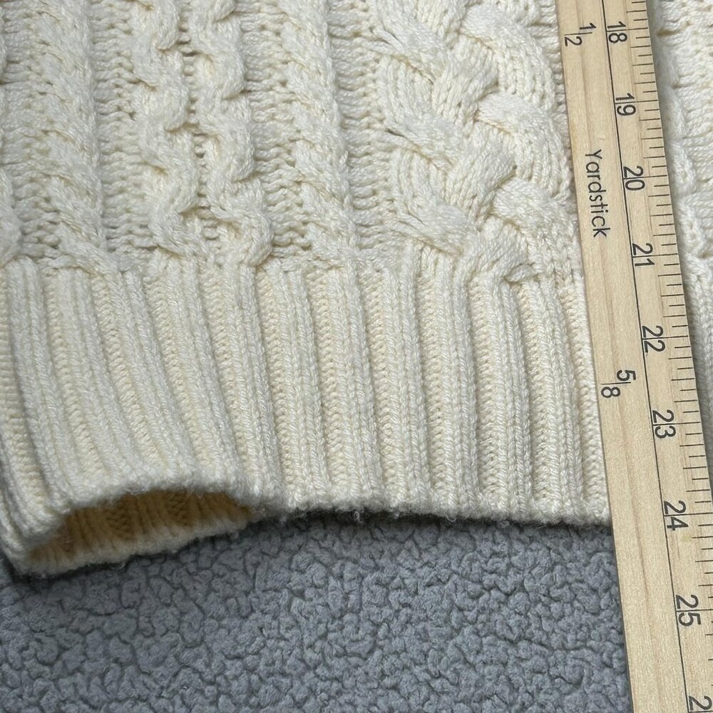 J Crew Sweater Womens XXL Cream Cable Knit Cardigan Ruffle Neck Gold Buttons - Picture 16 of 16